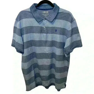 Izod Advantage Performance Stretch Material Short Sleeve Blue Striped Mens Sz XL